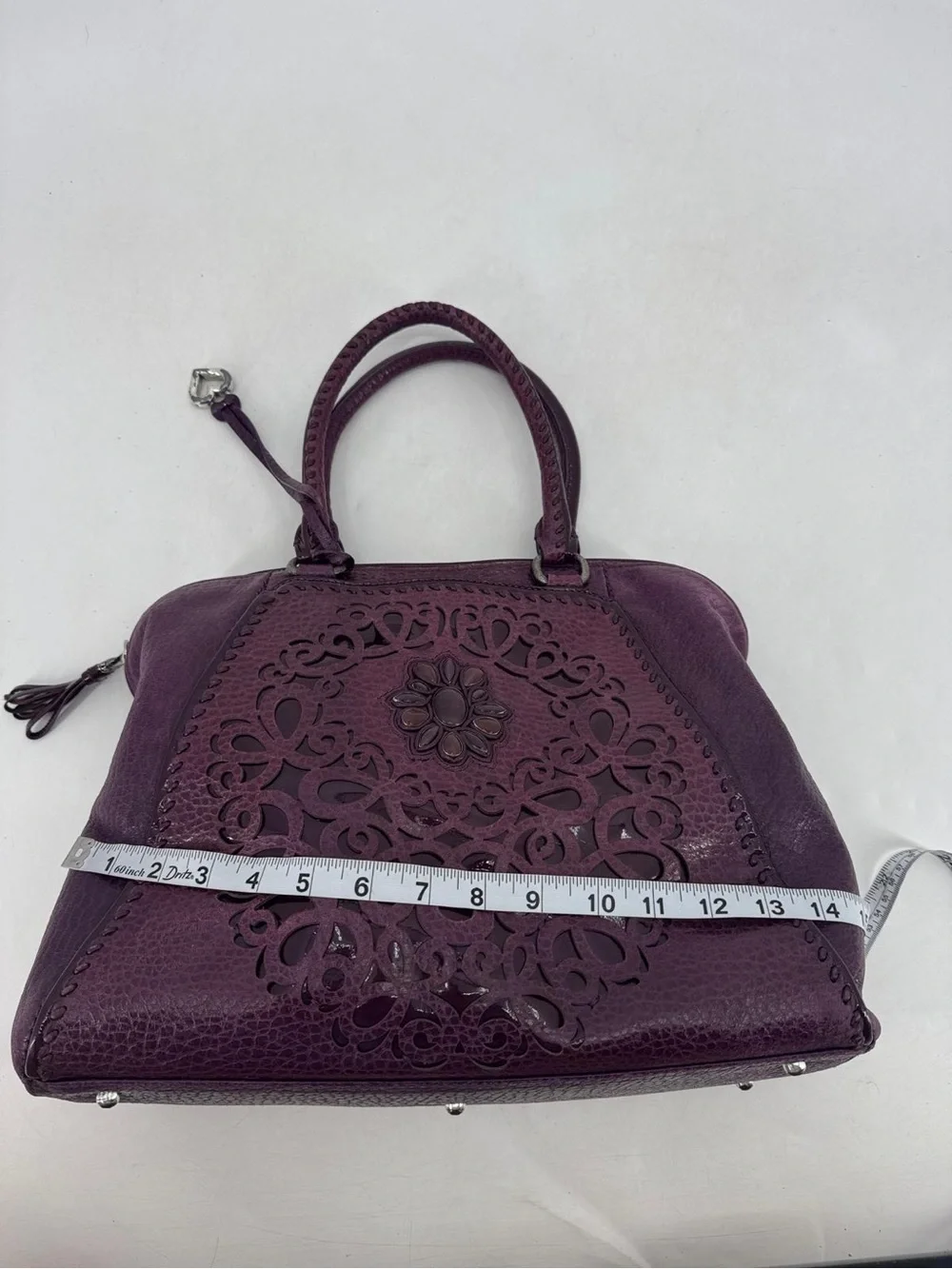 Brighton Joelle Loganberry Pebbled Leather Embellished Shoulder Bag Satchel